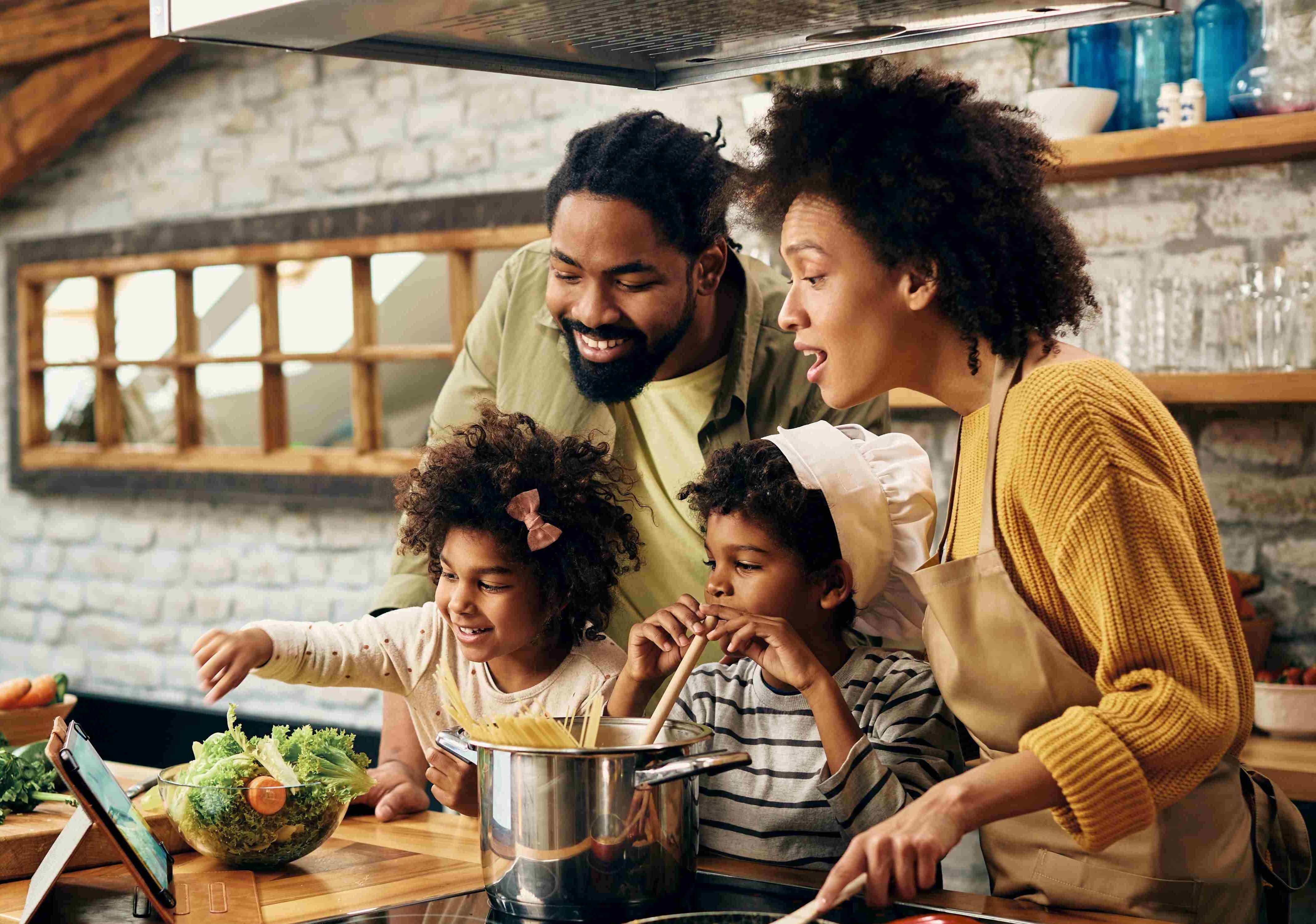 family cooking together 